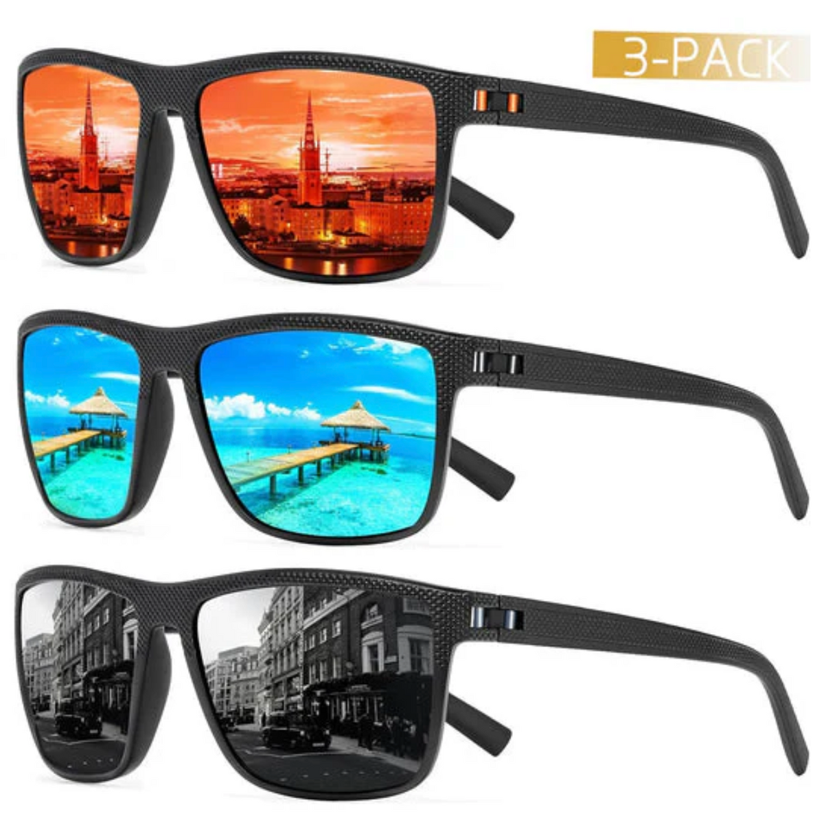 Polarix 3-delige Set Gepolariseerde Zonnebrillen - UV400 Bescherming & Comfort