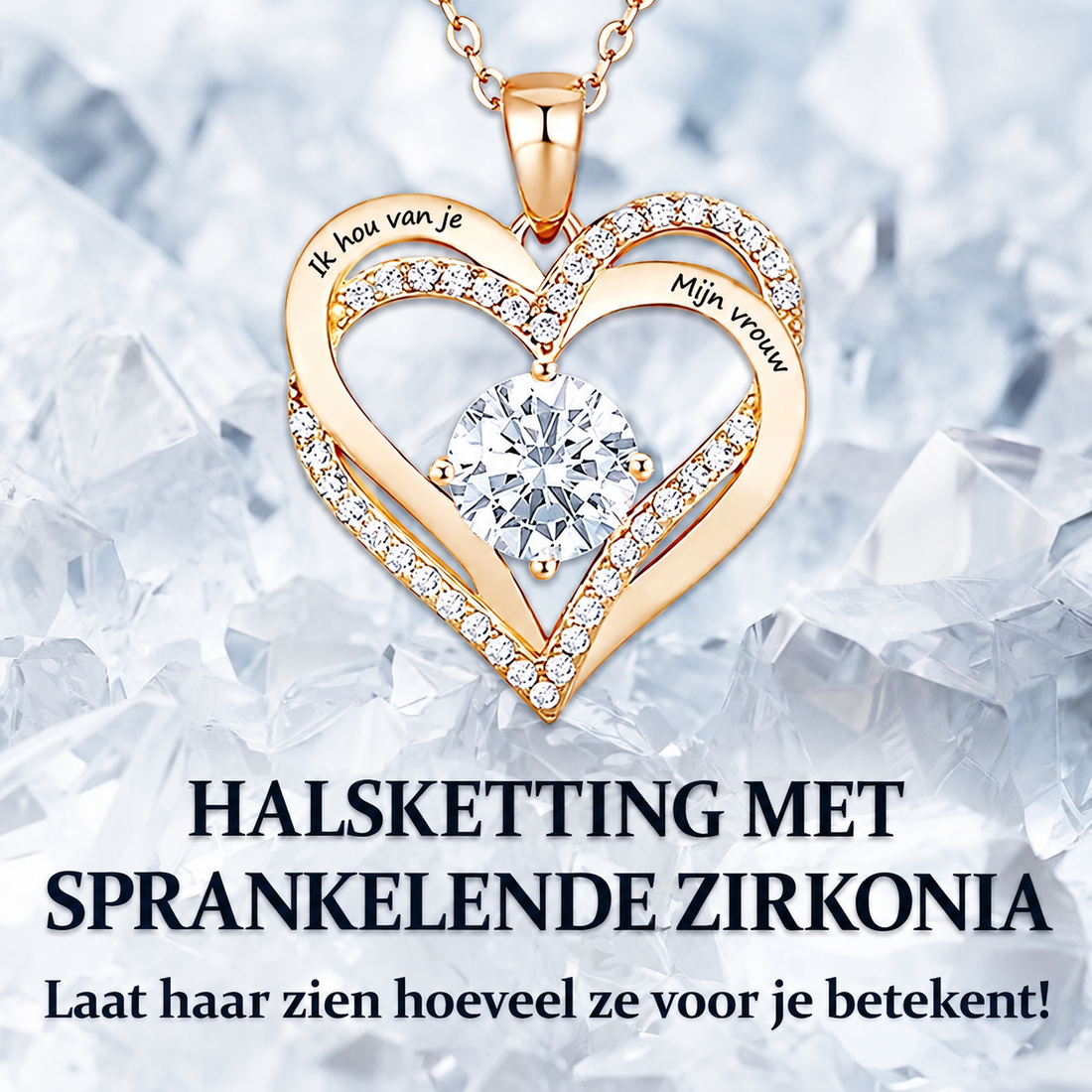 Ketting voor je Vrouw met Gravure “Ik Hou Van Je, Mijn Vrouw” - Verguld met 18K Goud