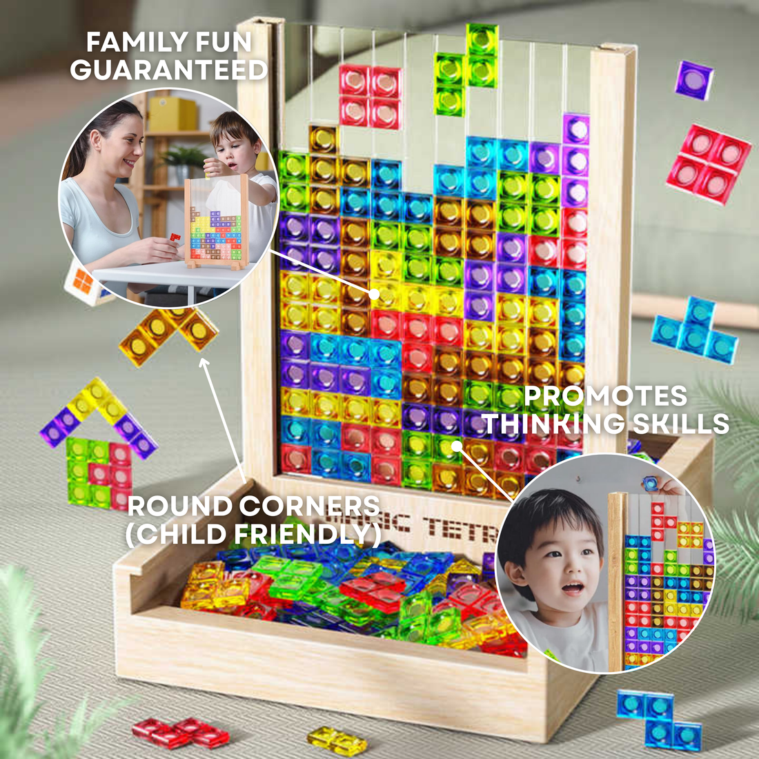 Ecoblock Tetris Board - Houten puzzels voor kinderen en volwassenen - duurzame hersentraining leuk