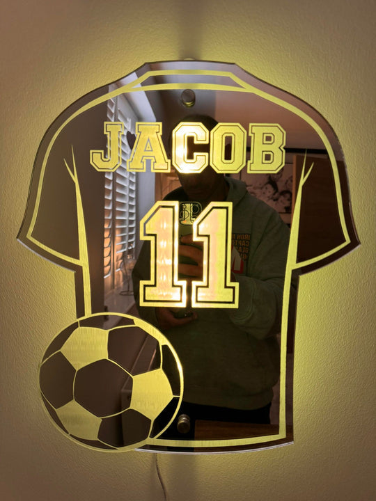 Voetbalshirt Spiegel met Naam en LED-Verlichting – Gepersonaliseerd Cadeau