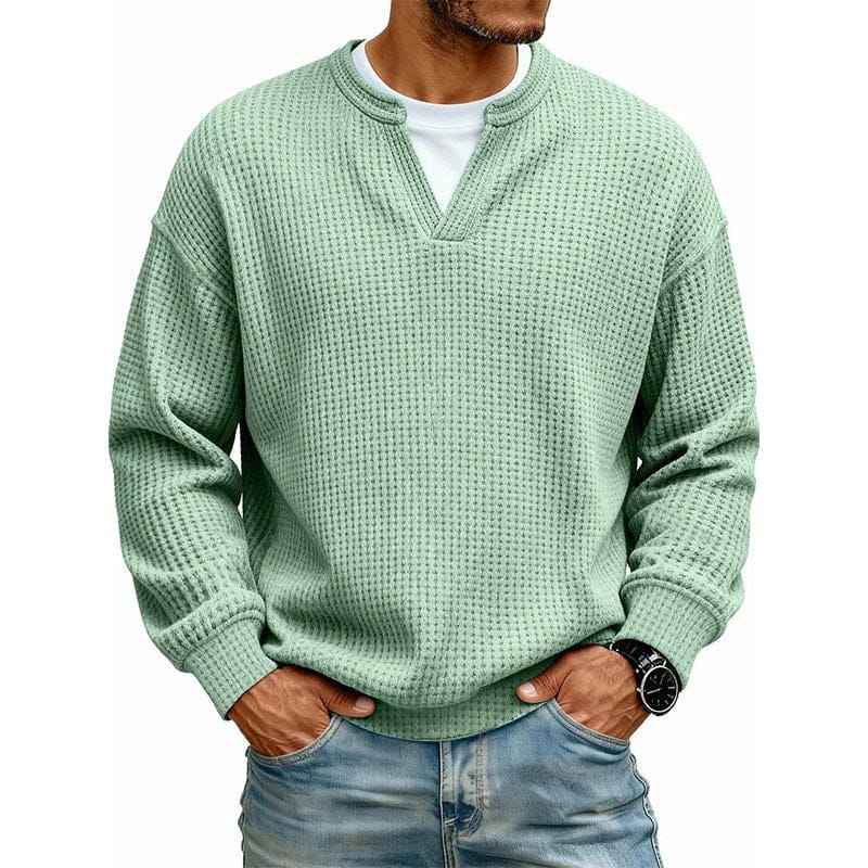 Alex Herenpoloshirt met Wafelstructuur, Ronde Hals en Lange Mouwen