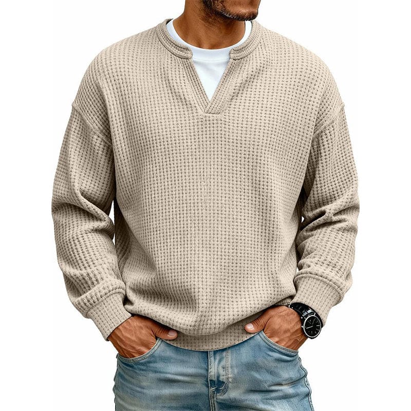 Alex Herenpoloshirt met Wafelstructuur, Ronde Hals en Lange Mouwen