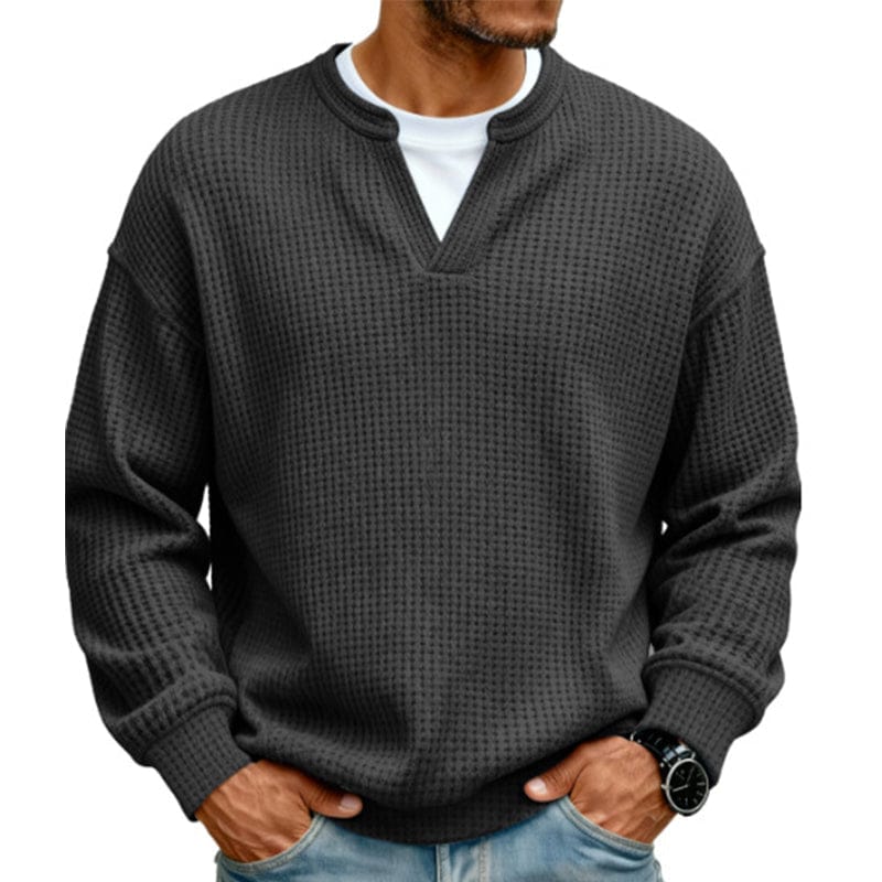 Alex Herenpoloshirt met Wafelstructuur, Ronde Hals en Lange Mouwen