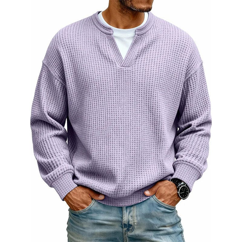 Alex Herenpoloshirt met Wafelstructuur, Ronde Hals en Lange Mouwen