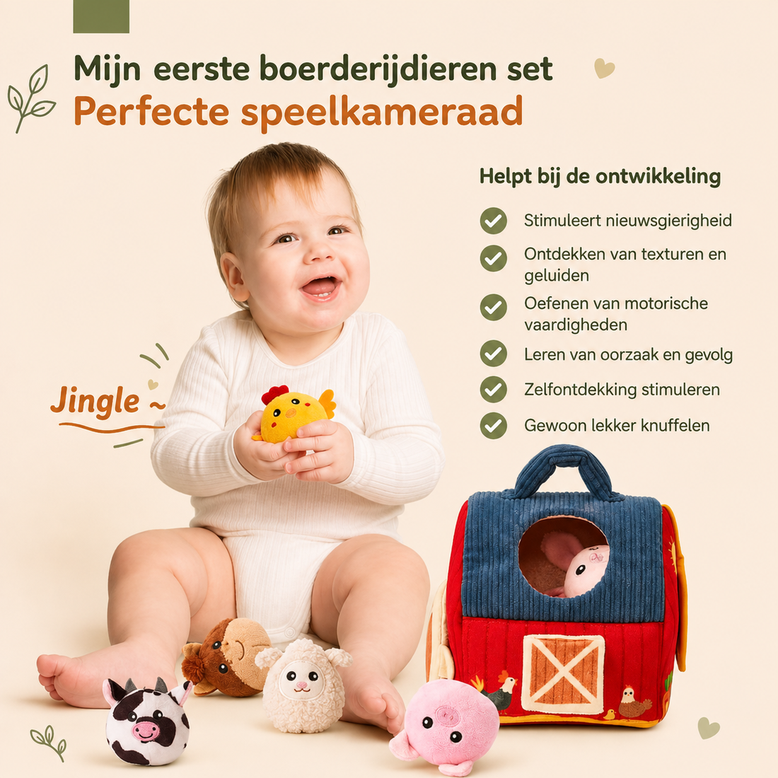 SnugZoo Zachte Boerderij Speelset - 6 knuffeldieren voor baby's