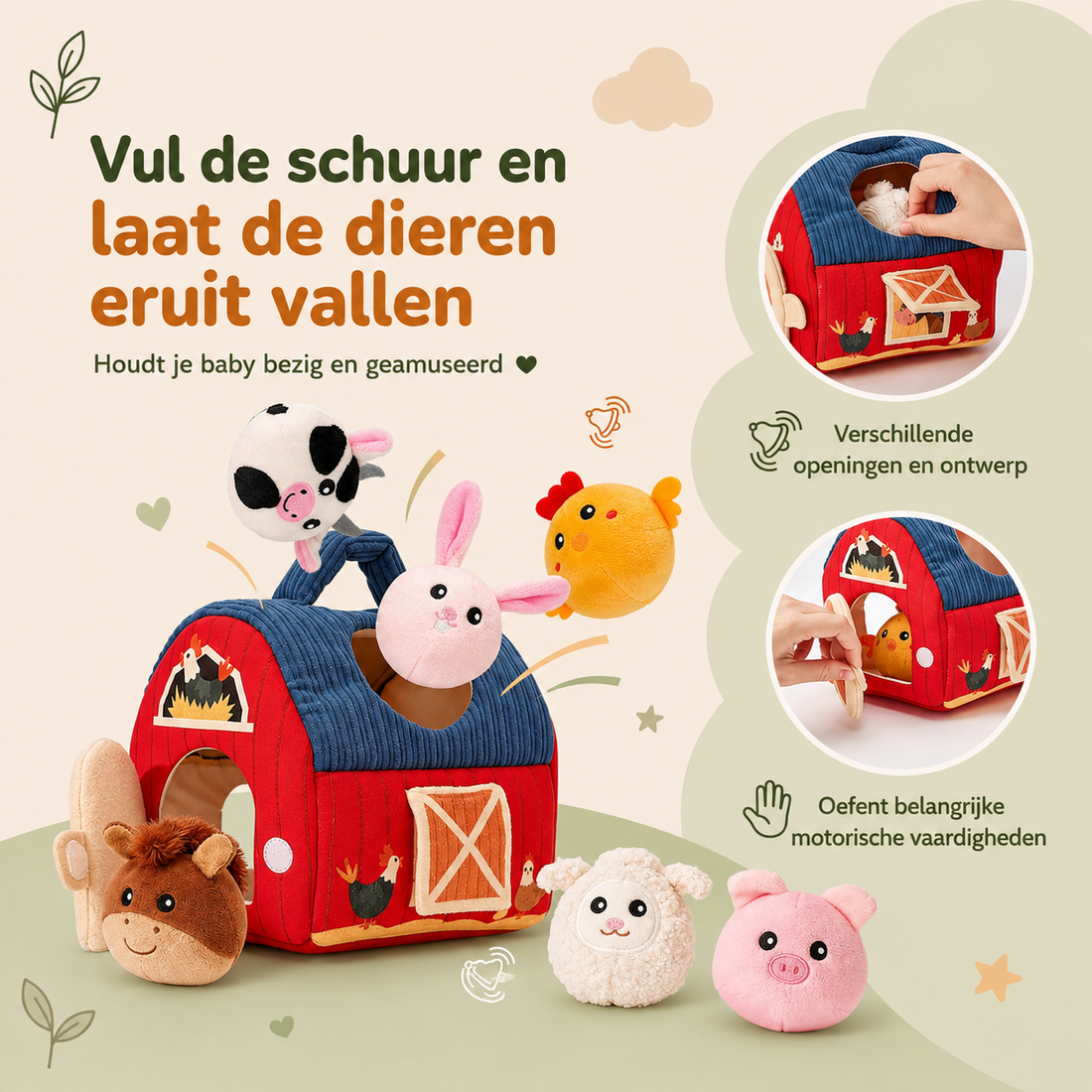 SnugZoo Zachte Boerderij Speelset - 6 knuffeldieren voor baby's