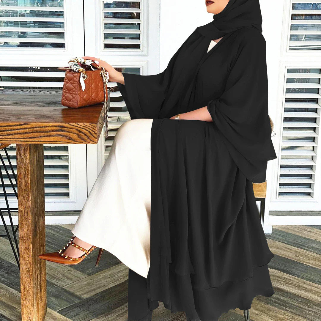 Open abaya jurk met hijab – luchtige damesjurk voor moslima, chiffon, losvallend