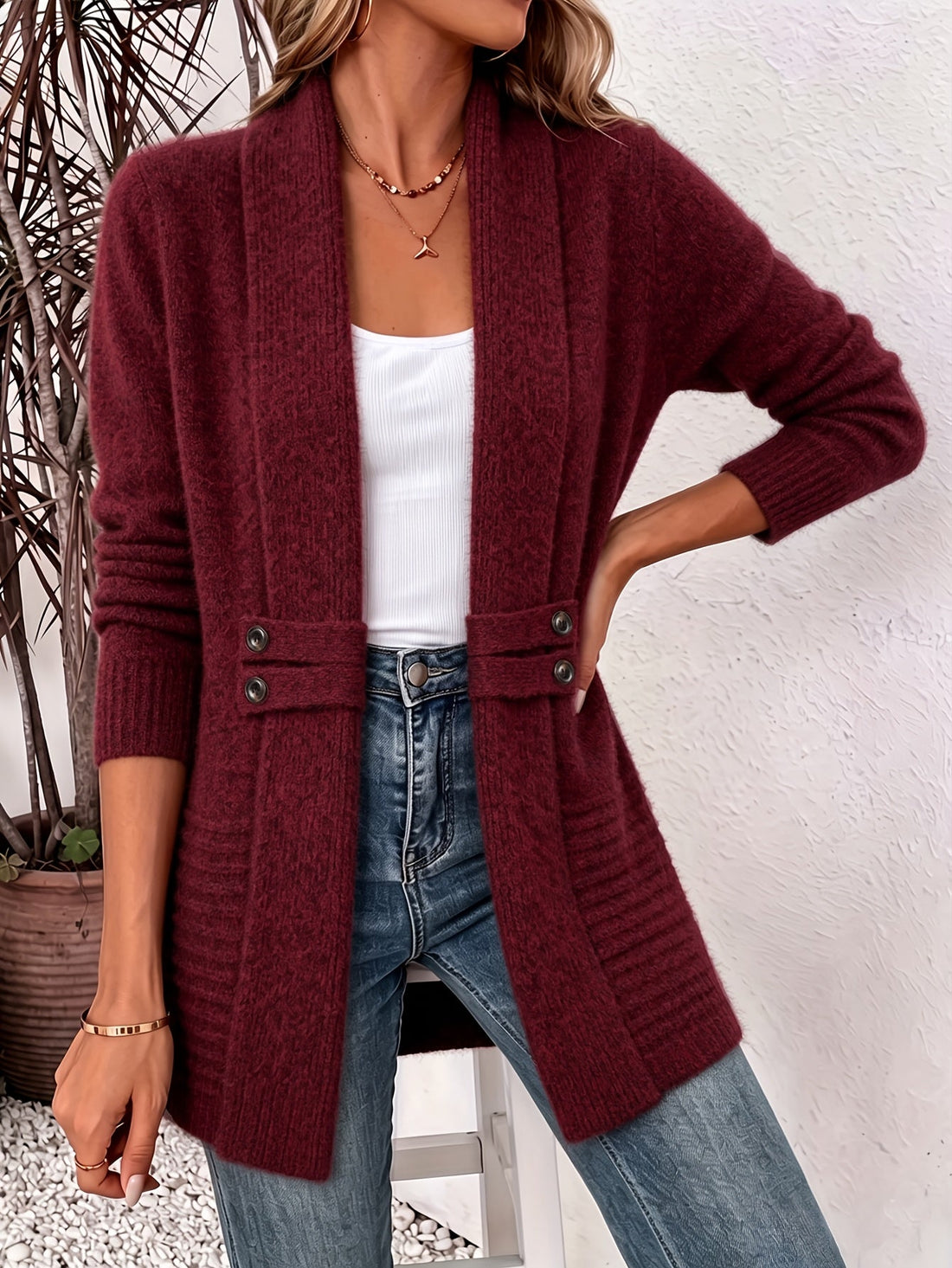 Marieke Elegante Dames Cardigan - Open Voorkant & Ingenaaide Taille