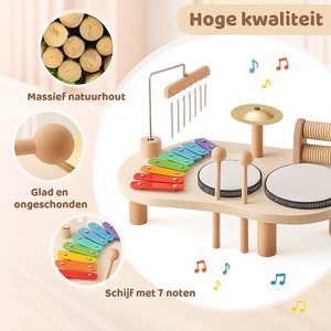 Houten Muziektafel - Educatief Muziekinstrument voor Kinderen, Inclusief Trommels, Xylofoon & Bekkens, +1 Jaar