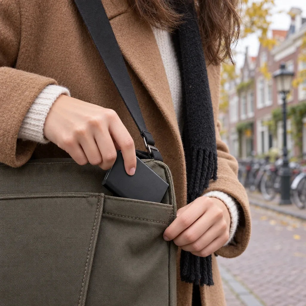 Externe SSD gaat mee onderweg in een schoudertas