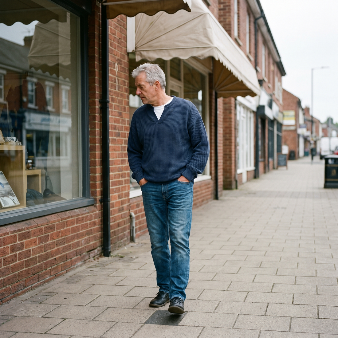 Alex Herenpoloshirt met Wafelstructuur, Ronde Hals en Lange Mouwen