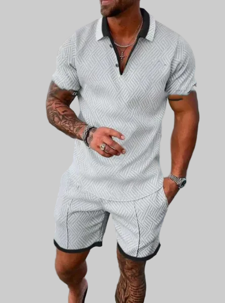 Theo Heren Slim Fit Set - Casual voor Zomergebruik, Met Korte Mouwen en Rits