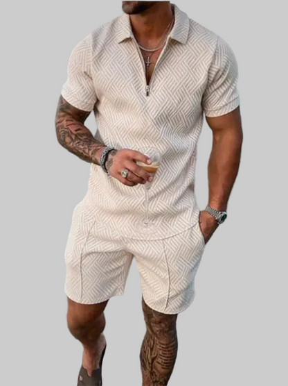 Theo Heren Slim Fit Set - Casual voor Zomergebruik, Met Korte Mouwen en Rits