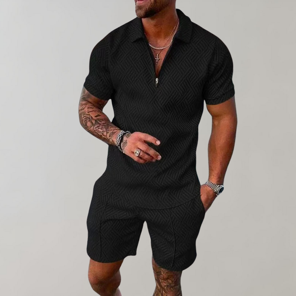 Theo Heren Slim Fit Set - Casual voor Zomergebruik, Met Korte Mouwen en Rits