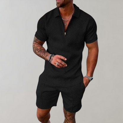 Theo Heren Slim Fit Set - Casual voor Zomergebruik, Met Korte Mouwen en Rits