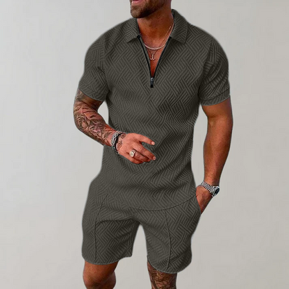 Theo Heren Slim Fit Set - Casual voor Zomergebruik, Met Korte Mouwen en Rits