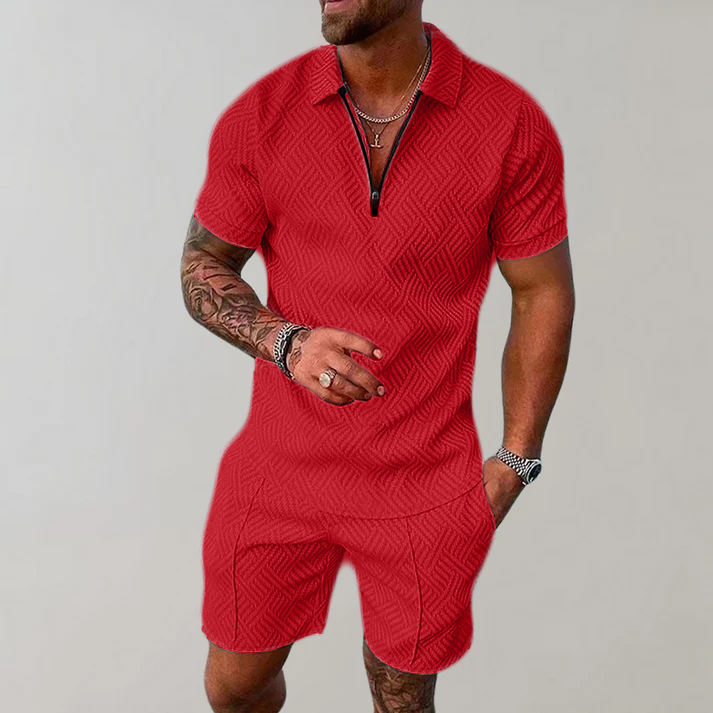 Theo Heren Slim Fit Set - Casual voor Zomergebruik, Met Korte Mouwen en Rits