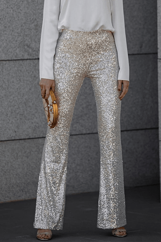 Noa | Sprankelende Flared Dames Broek | Feestelijke Pailletten En Glitter Broek