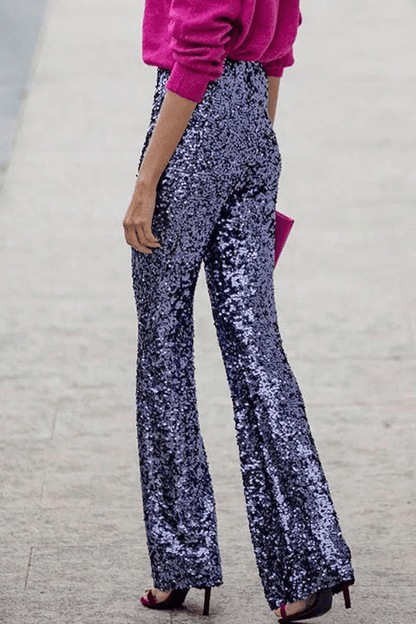 Noa | Sprankelende Flared Dames Broek | Feestelijke Pailletten En Glitter Broek