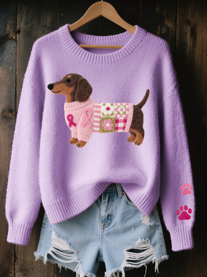 Wollen Vilten Vrouwen Trui – Met Schattig Honden Patroon – Lange Mouwen & Comfortabel