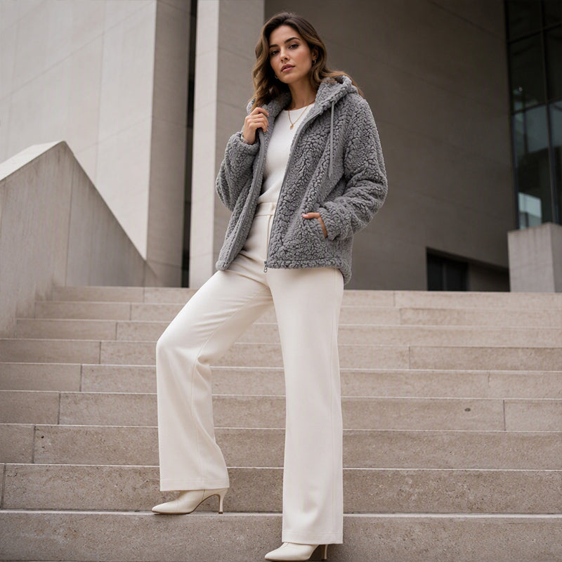Natasja Dames Hoodie met Rits en Zachte Pluizige Stof