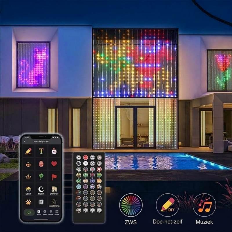 Lichtify | Van gewone lichtjes naar een spectaculaire lichtshow! Teken patronen, voeg tekst of foto's toe en laat de kleuren dansen op de muziek – waterdicht & USB-gevoed!
