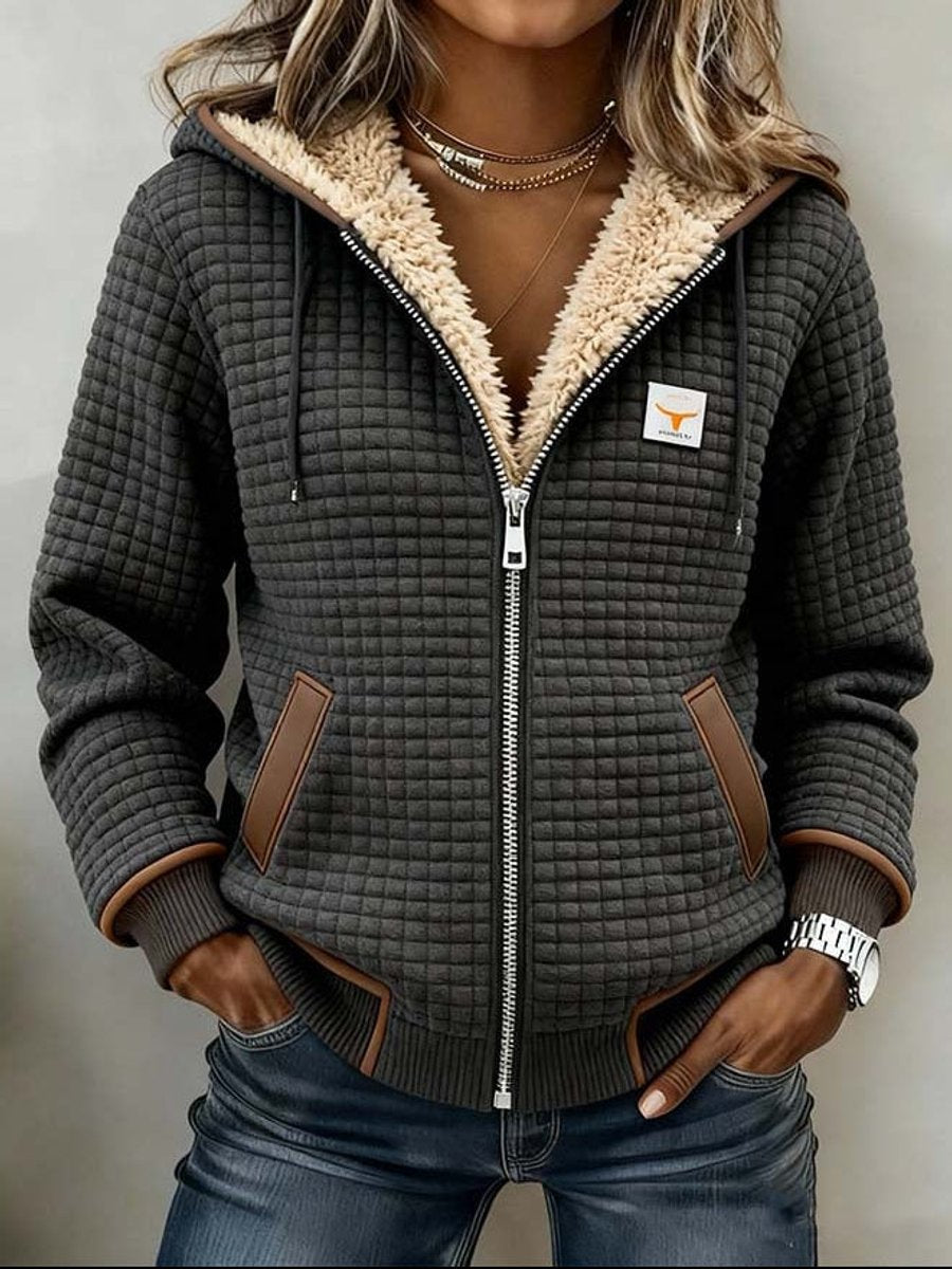 Jutta Sherpa-Voering Gequilt Zip-Up Hooded Jacket