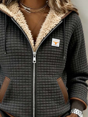Jutta Sherpa-Voering Gequilt Zip-Up Hooded Jacket